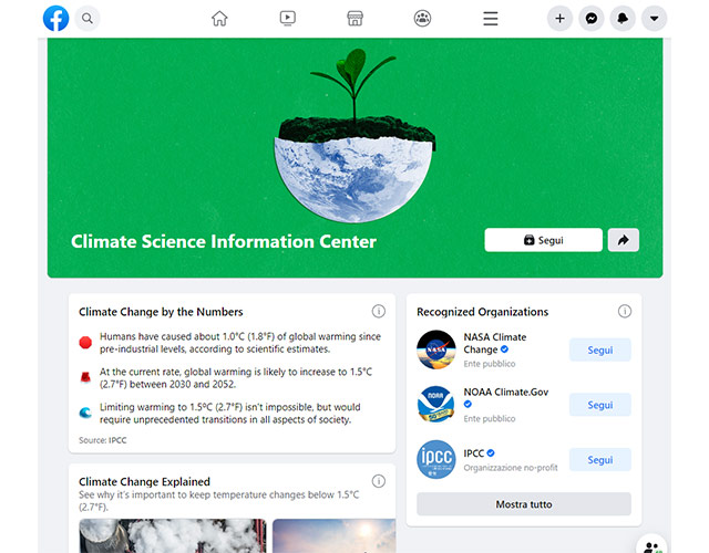 Il Climate Science Information Center di Facebook