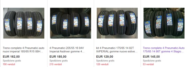 Pneumatici in vendita su eBay