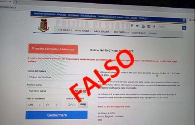 Un'immagine del falso sito della Polizia di Stato avvistato online