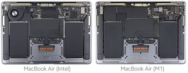 Il MacBook Air con processore Intel e quello con Apple M1 a confronto