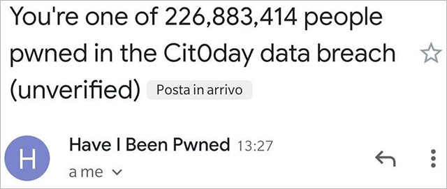 Have I Been Pwned: l'avviso sul data breach di Cit0day