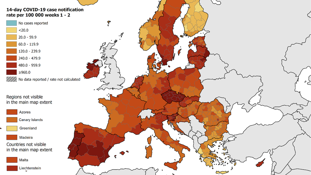 Coronavirus: come funziona la nuova mappa del rischio europeo