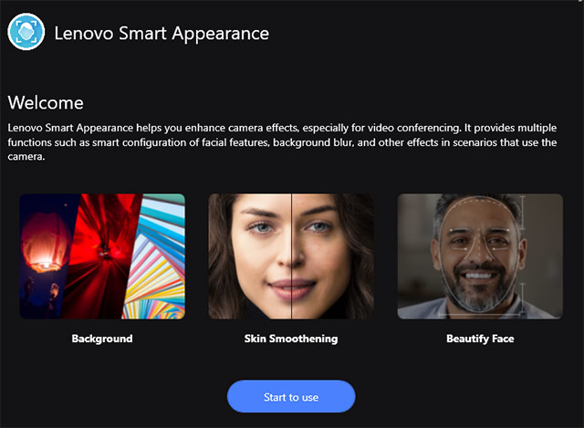 La schermata di benvenuto di Lenovo Smart Appearance