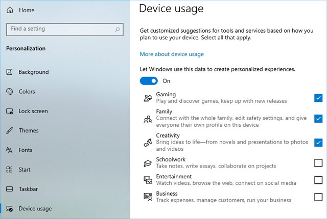 La funzionalità Device Usage nella build d'anteprima di Windows 10