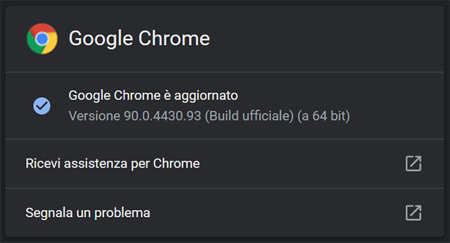 L'aggiornamento del browser Google Chrome alla versione 90.0.4430.93