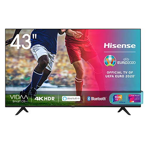 Hisense 43AE7000F, Smart TV LED Ultra HD 4K 43″, HDR 10+, Dolby DTS, con Alexa integrata, Tuner DVB-T2/S2 HEVC Main10 [Esclusiva Amazon – 2020]