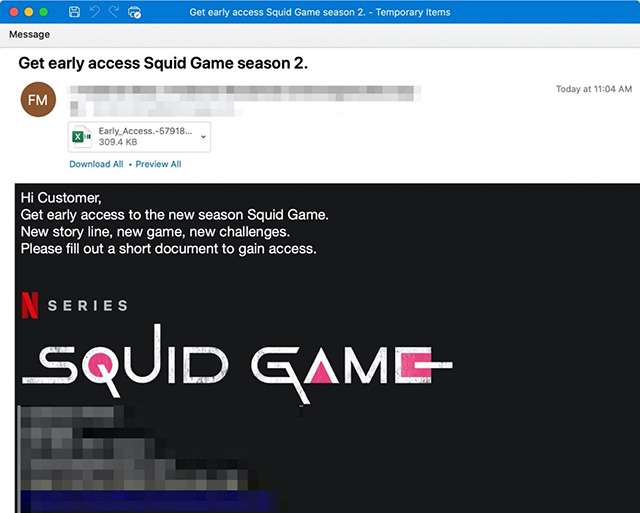 Il messaggio truffaldino in merito alla seconda stagione di Squid Game