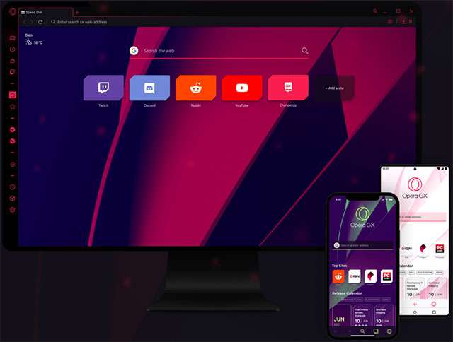 Il browser Opera GX nelle versioni desktop e mobile