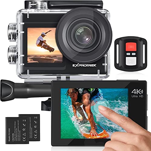 Exprotrek Action Cam, 20MP Action cam 4K con touch screen, stabilizzatore EIS, impermeabile fino a 40m sotto l’acqua