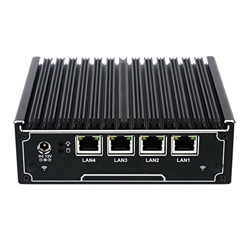 Partaker Fanless Mini PC, Firewall Network Security Server, VPN Router J1900 4G RAM 32G SSD 4 LAN WiFi 3G/4G Support SSD+ 2.5\” HDD I6