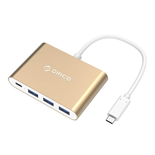 ORICO USB 3.1 Type-C HUB con 3 USB 3.0 Porst Adapter Porta di ricarica USB-C con proiezione ampia per scheda di rete, lettore di schede, disco U e mouse – Oro