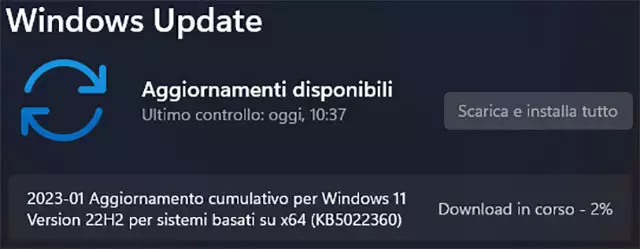 L'aggiornamento opzionale KB5022360 per Windows 11
