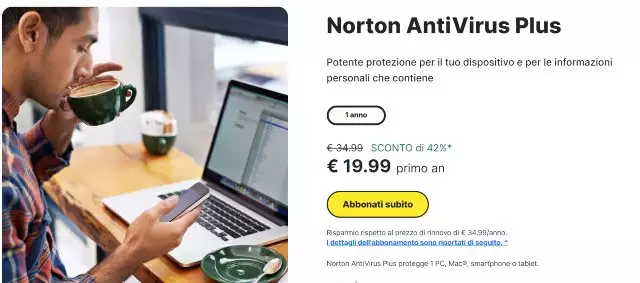 Norton Antivirus Plus a 19 euro