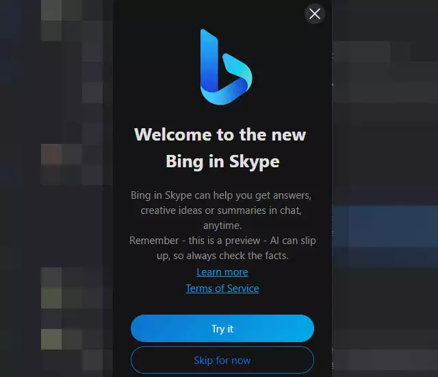 Il nuovo Bing fa capolino anche all'interno di Skype
