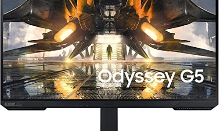 Samsung Gaming Monitor Odyssey G5 (S27AG502), Flat, 27″, 2560×1440 (WQHD), HDR 10, IPS, 165 Hz, 1 ms, FreeSync Premium, G-Sync, HDMI, Display Port, Ingresso Audio, HAS, Pivot, Flicker Free