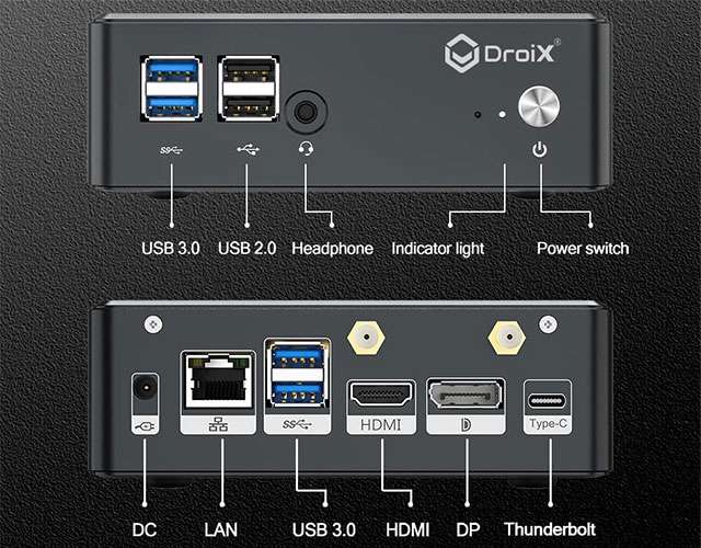 DroiX Proteus 11: le porte di connessione presenti sul Mini PC