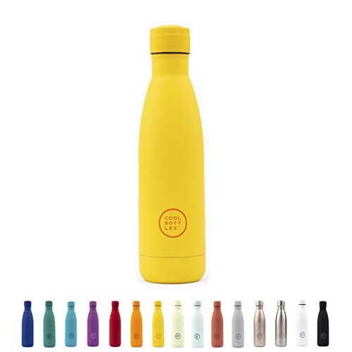 Cool Bottles – Borraccia Termica in Acciaio Inox – 500 ml – Vivid Yellow – 26,5 x 7 cm – Bottiglia Termica Ermetica – Bevande Fredde 36 Ore e Calde 18 Ore – Triple Parete -Cool Technology – Senza BPA