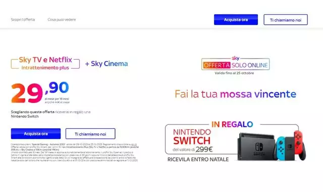 Sky TV, Netflix, Cinema e Nintendo Switch
