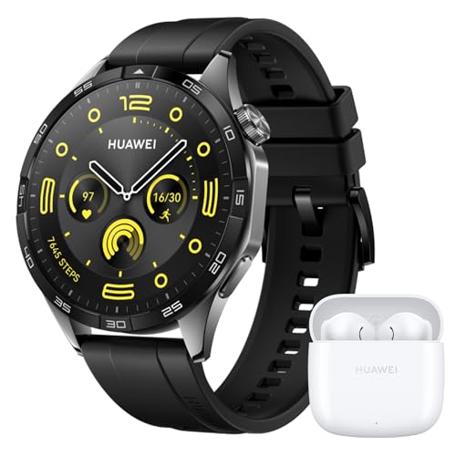 HUAWEI WATCH GT 4 46mm Smartwatch, Batteria fino a 2 settimane, Android e iOS, Analisi calorie, Monitoraggio avanzato della salute 24h, SpO2, GPS, 100+ sport, Versione italiana,Black+Freebuds SE 2