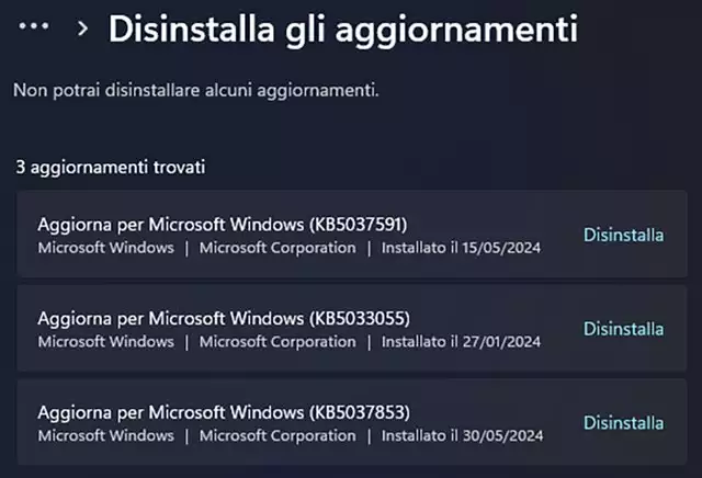 Come disinstallare l'aggiornamento KB5037853 di Windows 11