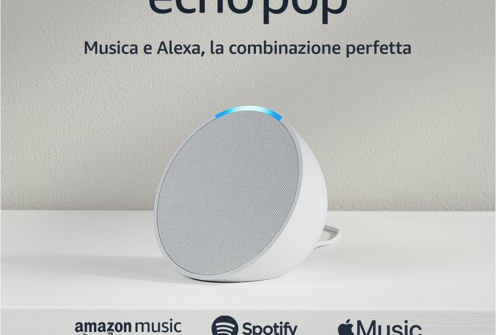 Echo Pop | Altoparlante Bluetooth intelligente con Alexa, compatto e dal suono potente | Bianco ghiaccio