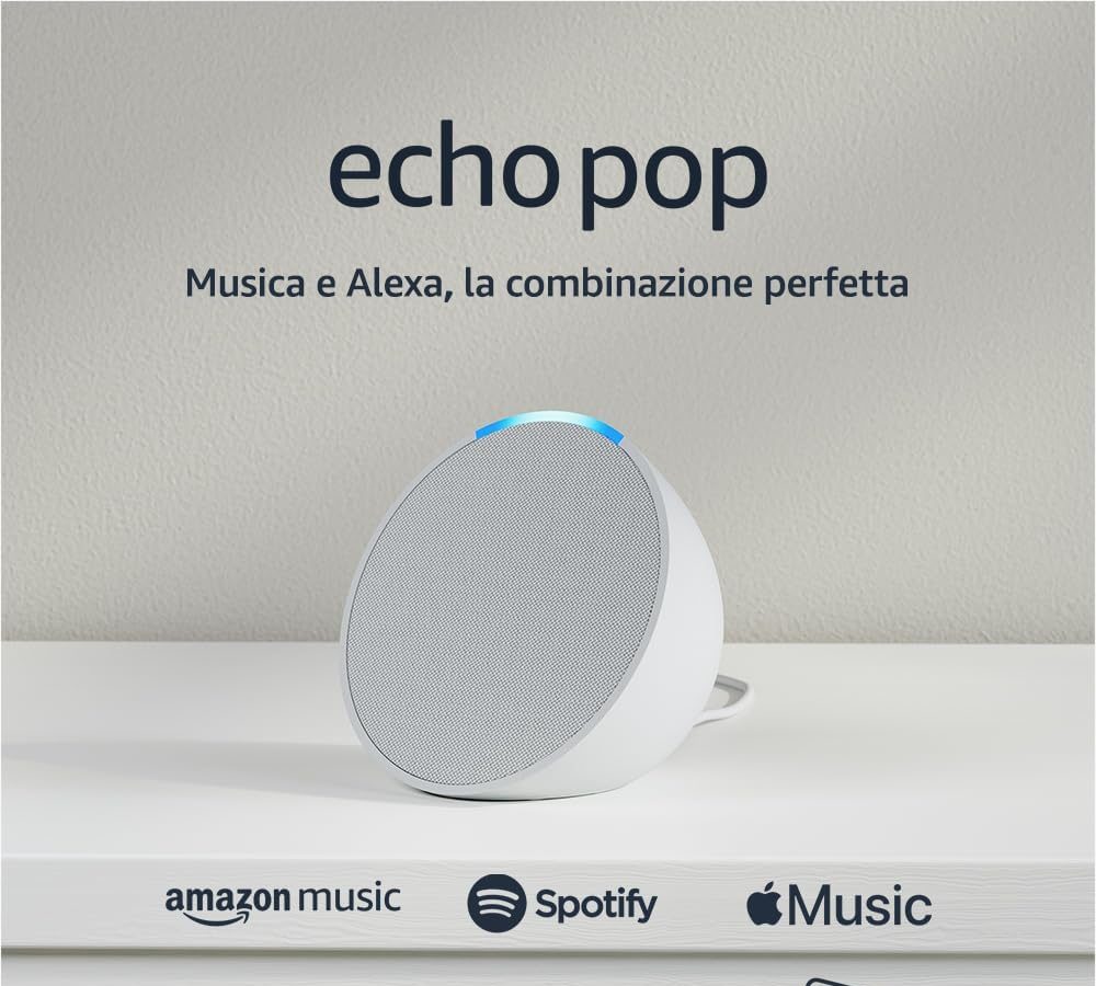 Echo Pop | Altoparlante Bluetooth intelligente con Alexa, compatto e dal suono potente | Bianco ghiaccio