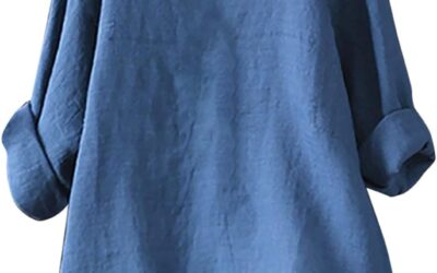 Uwdiohq Camicia di Pizzo Camicia a Maniche Lunghe in Cotone e Lino Tinta Unita da Donna Gonna da Spiaggia Bluse Eleganti da Cerimonia Magliette Maniche Corte Donna