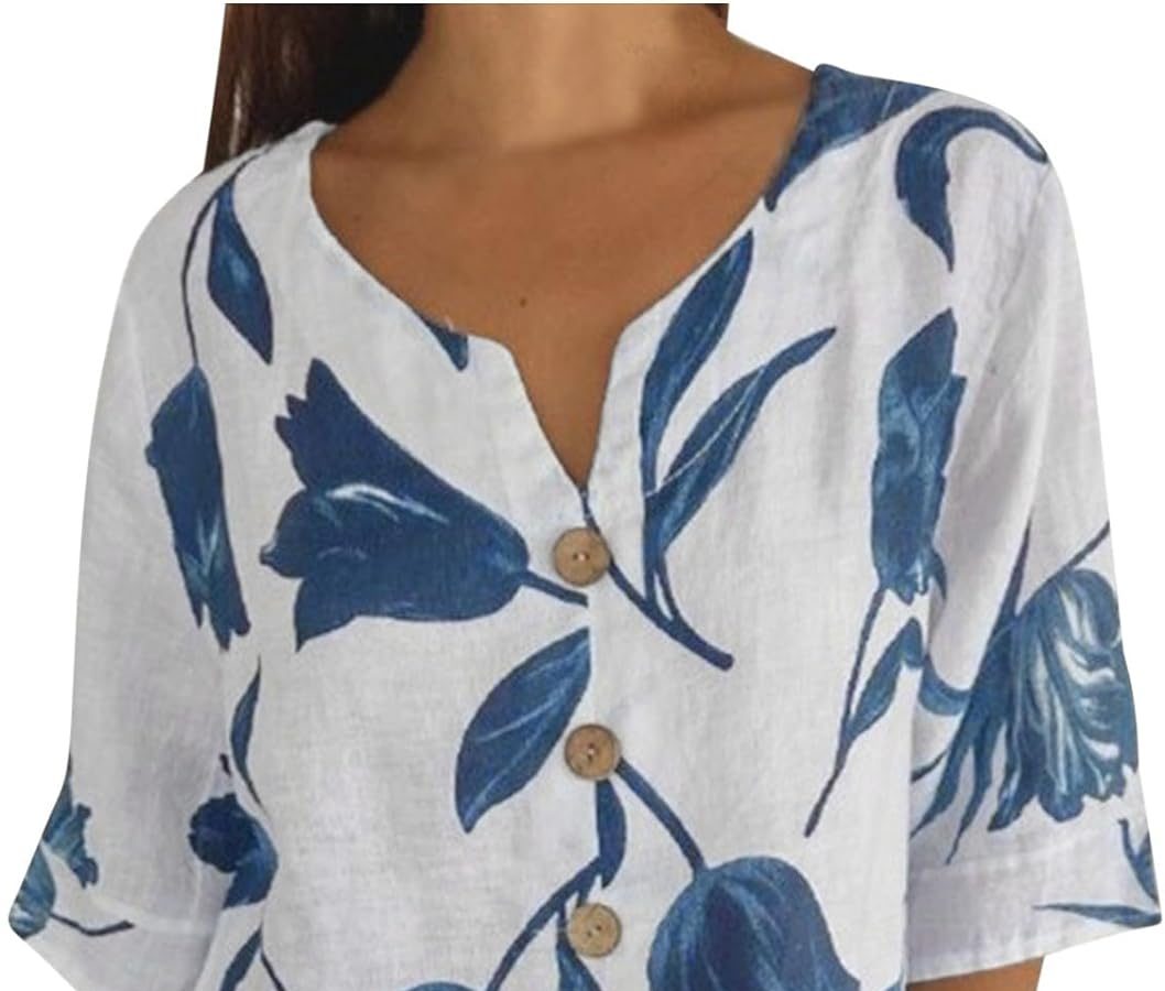 2024 Camicetta Donna in Lino Cotone Estive Camicie Maniche Corte con Bottoni Tunica Solidi Blouse Canotta Elegante Top Blusa Camicie Offerte di Primavera Comoda e Traspirante Classico Maglietta