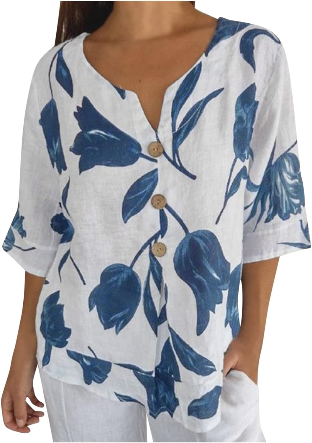 2024 Camicetta Donna in Lino Cotone Estive Camicie Maniche Corte con Bottoni Tunica Solidi Blouse Canotta Elegante Top Blusa Camicie Offerte di Primavera Comoda e Traspirante Classico Maglietta