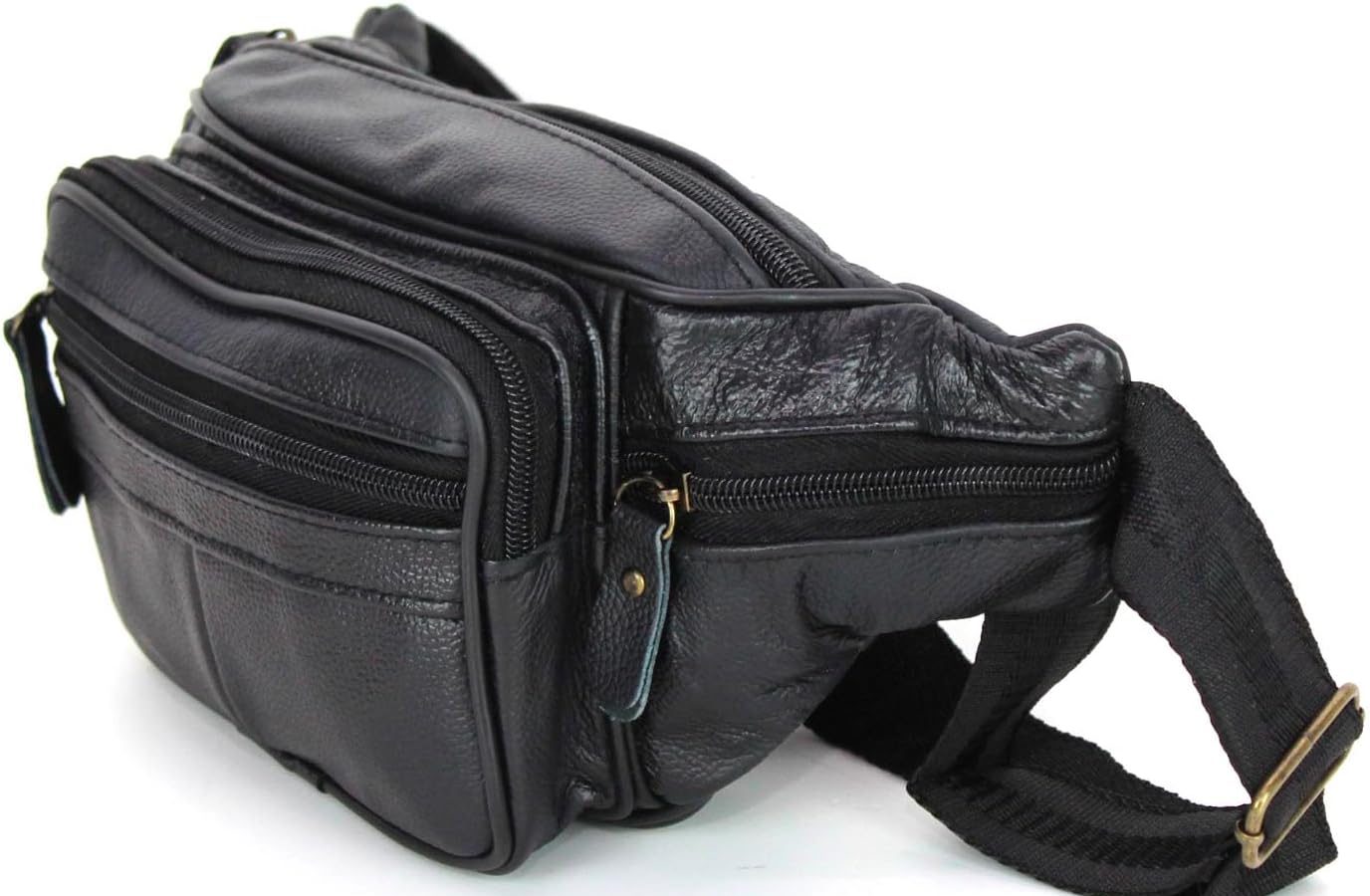 Marsupio In vera pelle cuoio da uomo donna con cinta regolabile borsa a tracolla borsello casual moderno vintage elegante monospalla con 6 tasche in offerta (Nero)