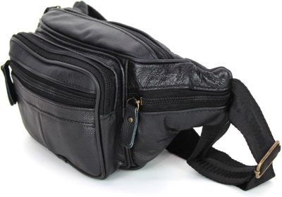 Marsupio In vera pelle cuoio da uomo donna con cinta regolabile borsa a tracolla borsello casual moderno vintage elegante monospalla con 6 tasche in offerta (Nero)