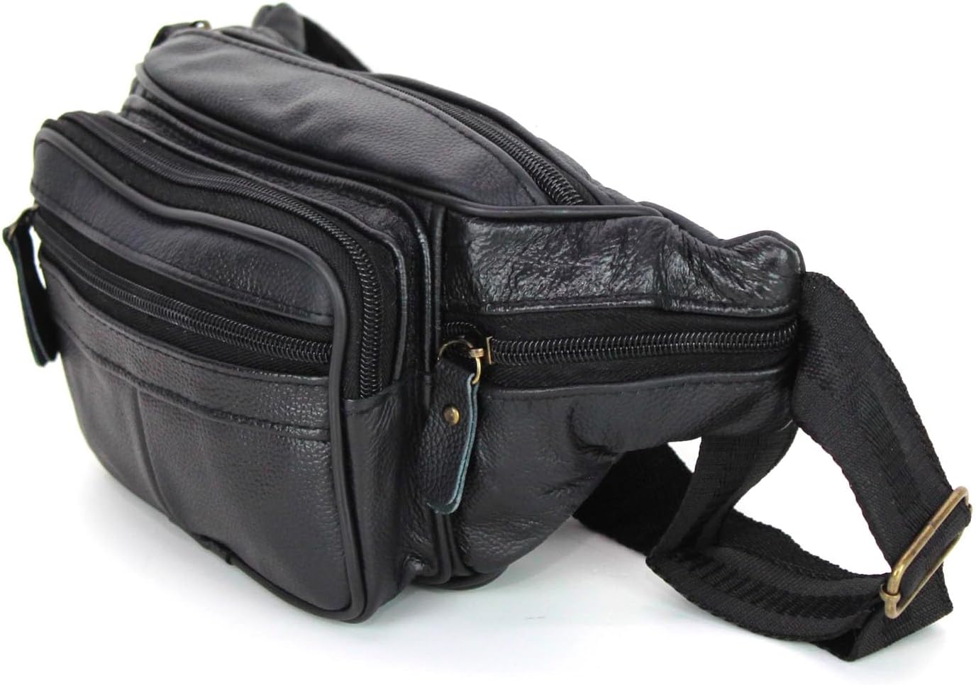 Marsupio In vera pelle cuoio da uomo donna con cinta regolabile borsa a tracolla borsello casual moderno vintage elegante monospalla con 6 tasche in offerta (Nero)