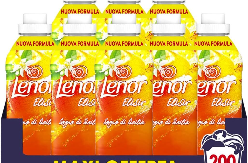 Lenor Elisir Ammorbidente Lavatrice Concentrato, 200 Lavaggi (8X25), Sogno Di Sicilia, Freschezza Di Lunga Durata E Morbidezza Di Origine Vegetale, Lenzuola Profumate