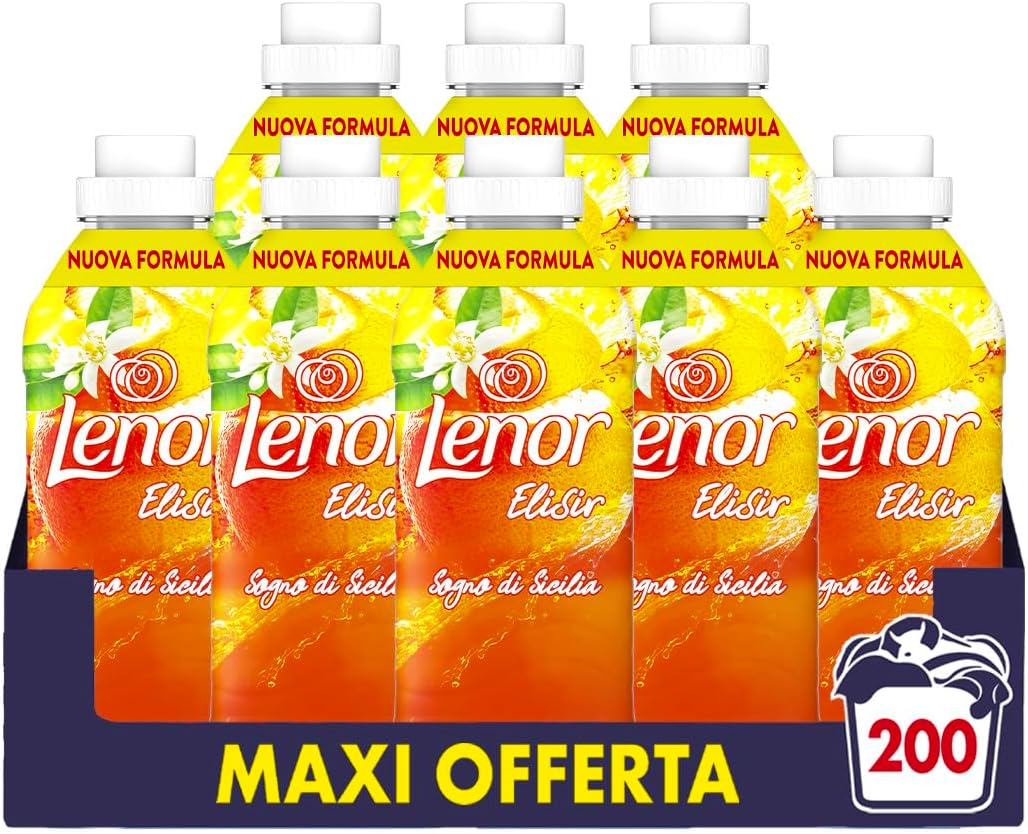 Lenor Elisir Ammorbidente Lavatrice Concentrato, 200 Lavaggi (8X25), Sogno Di Sicilia, Freschezza Di Lunga Durata E Morbidezza Di Origine Vegetale, Lenzuola Profumate