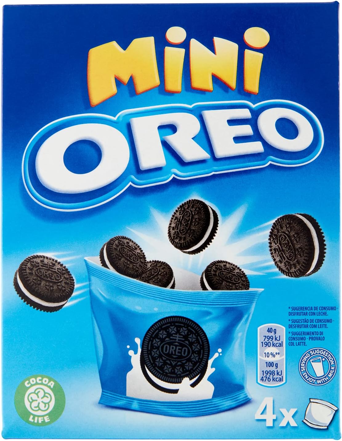 Oreo Original Mini, Piccoli Biscotti al Cacao Ripieni di Crema al Gusto Vaniglia, 4x40g (4 monoporzioni da 40g)