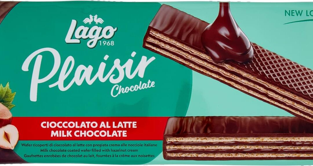 Lago 1968, Plaisir 120g, Wafer Ricoperti con Cioccolato al Latte e Farciti con Crema alla Nocciola 57%