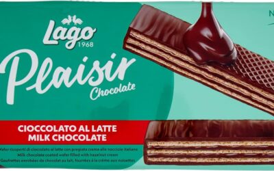 Lago 1968, Plaisir 120g, Wafer Ricoperti con Cioccolato al Latte e Farciti con Crema alla Nocciola 57%