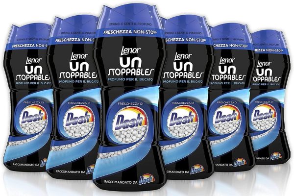 Lenor Profumatore Bucato Perle Profumate Lavatrice, Unstoppables Freschezza Di Dash, Confezione da 6 (6 x 210 g), Intensificatore di Profumo, Maxi Formato, 100% Plastica Riciclata