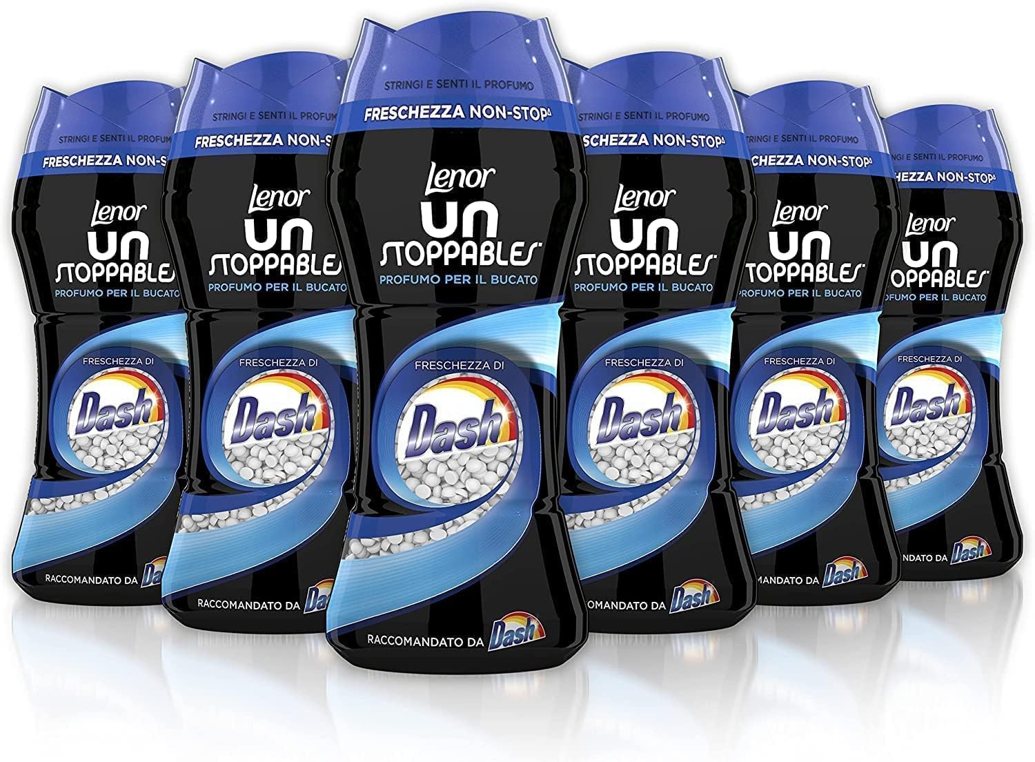Lenor Profumatore Bucato Perle Profumate Lavatrice, Unstoppables Freschezza Di Dash, Confezione da 6 (6 x 210 g), Intensificatore di Profumo, Maxi Formato, 100% Plastica Riciclata