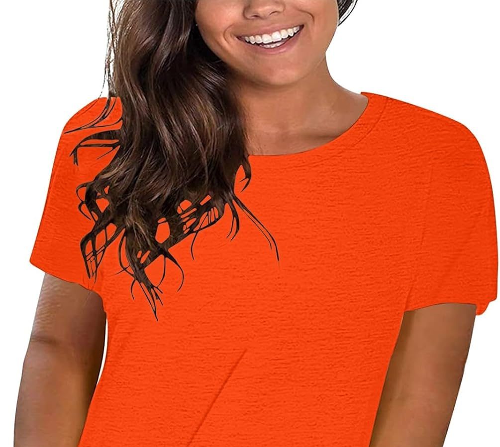 Uwdiohq Top Casual in Cotone Tinta Unita da Donna Girocollo Manica Corta Top Camicie Camicie Larghe Magliette Top Larghi Casual Camicette Eleganti in Estiva Semplice Comodo Tee