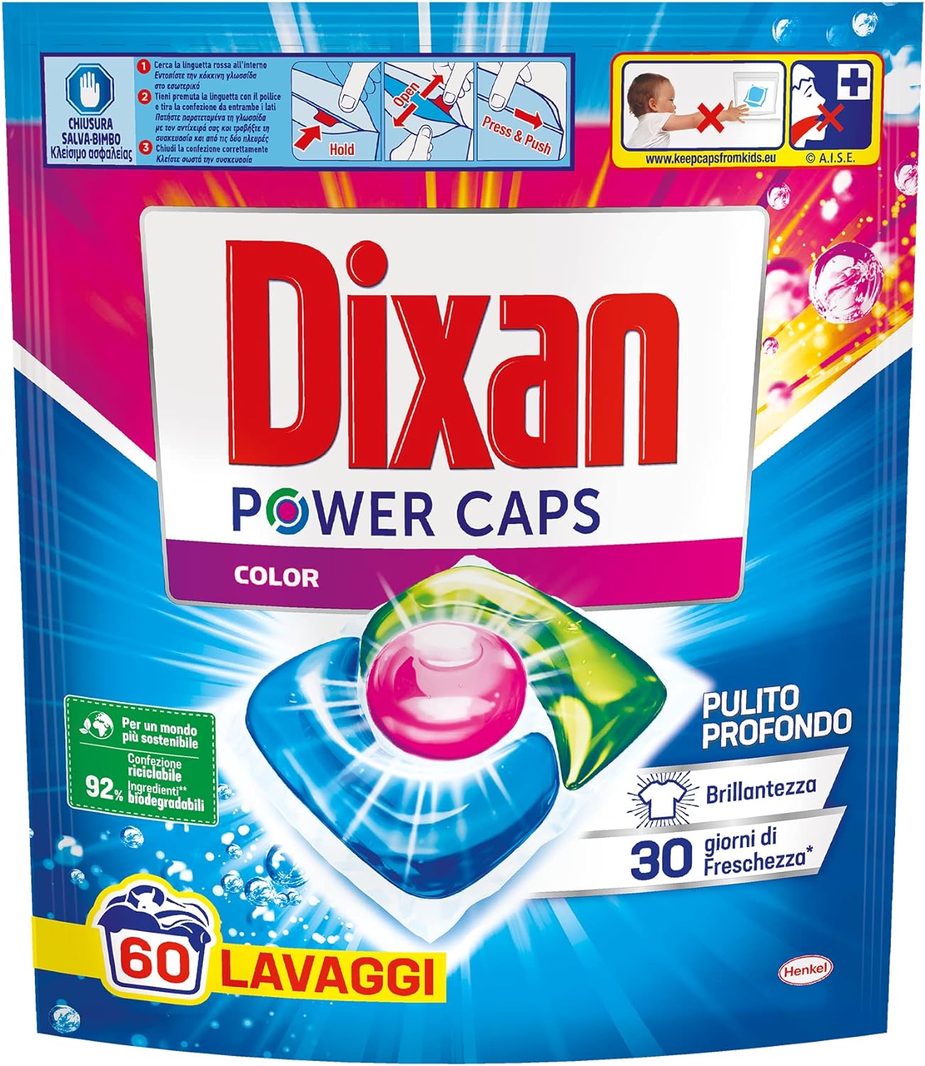 Dixan Power Caps Color, Detersivo Lavatrice in Capsule, 60 capsule (lavaggi)
