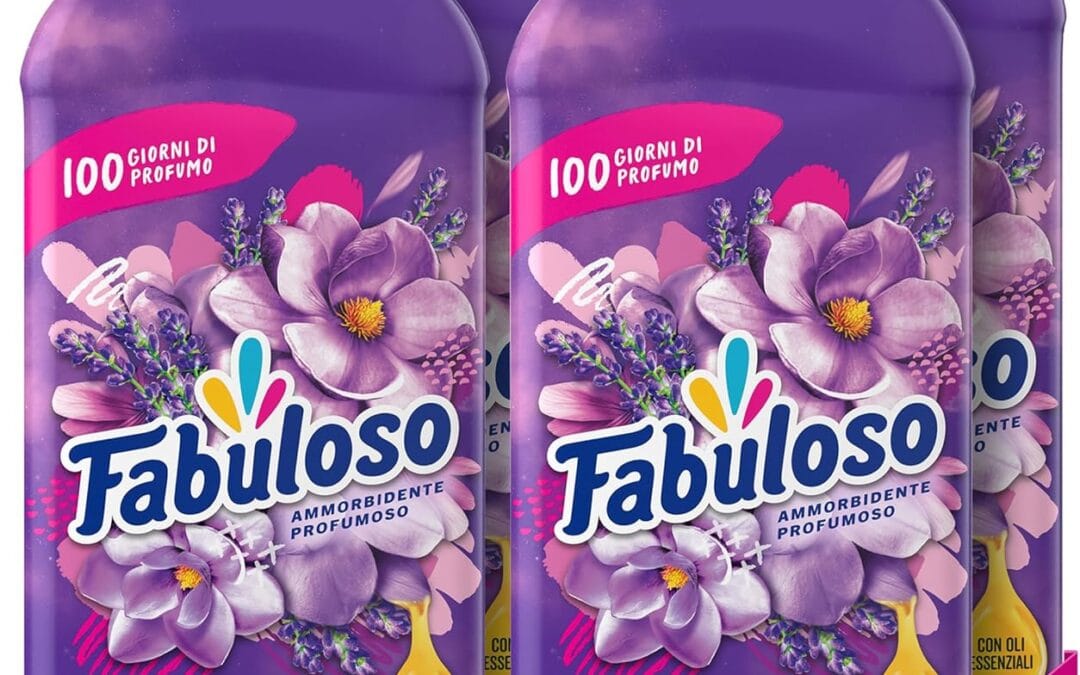 Fabuloso Ammorbidente Lavatrice Concentrato Sensation Magnolia, 224 lavaggi 4×1,25L |Bucato Morbido e Profumato | Profumo di lunga durata | Flacone e tappo sono 100% riciclabili