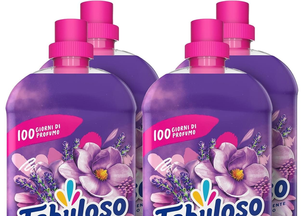 Fabuloso Ammorbidente Lavatrice Concentrato Sensation Magnolia, 224 lavaggi 4×1,25L |Bucato Morbido e Profumato | Profumo di lunga durata | Flacone e tappo sono 100% riciclabili
