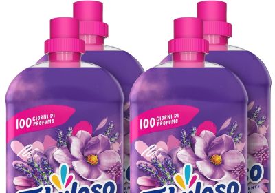 Fabuloso Ammorbidente Lavatrice Concentrato Sensation Magnolia, 224 lavaggi 4×1,25L |Bucato Morbido e Profumato | Profumo di lunga durata | Flacone e tappo sono 100% riciclabili