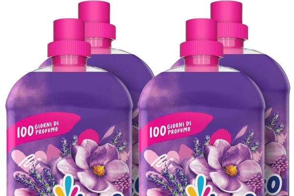 Fabuloso Ammorbidente Lavatrice Concentrato Sensation Magnolia, 224 lavaggi 4×1,25L |Bucato Morbido e Profumato | Profumo di lunga durata | Flacone e tappo sono 100% riciclabili