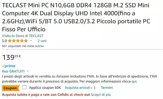 Il Mini PC in super offerta su Amazon: Teclast N10