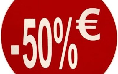 DiiliHiiri Cartellini dei Prezzi in Euro – Etichette Rotonde -50% in Rotoli da 1000 Adesivi per Offerte e Promozioni Commerciali | Adesivo Diametro 35 mm