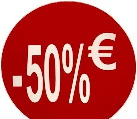 DiiliHiiri Cartellini dei Prezzi in Euro – Etichette Rotonde -50% in Rotoli da 1000 Adesivi per Offerte e Promozioni Commerciali | Adesivo Diametro 35 mm