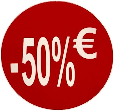 DiiliHiiri Cartellini dei Prezzi in Euro – Etichette Rotonde -50% in Rotoli da 1000 Adesivi per Offerte e Promozioni Commerciali | Adesivo Diametro 35 mm