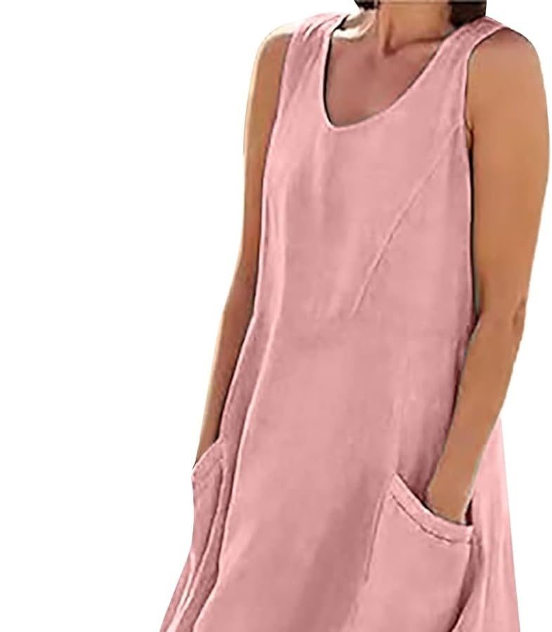 Cocila Summer Dresses for Women Abito Casual da Donna Solido Abito Tondo con Scollo a V Senza Maniche Abito con Taschino Abito Ampio Abiti Corti Invernali Vestitini Estivi Donna